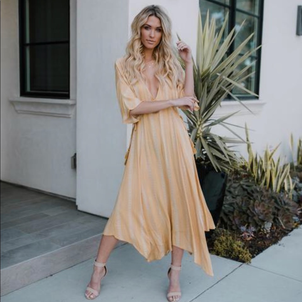 Vici dolls golden sunset yellow midi dress
